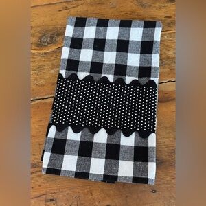 Paisley Pirate handmde blk & wht buff check 100% cottn kitchen towel